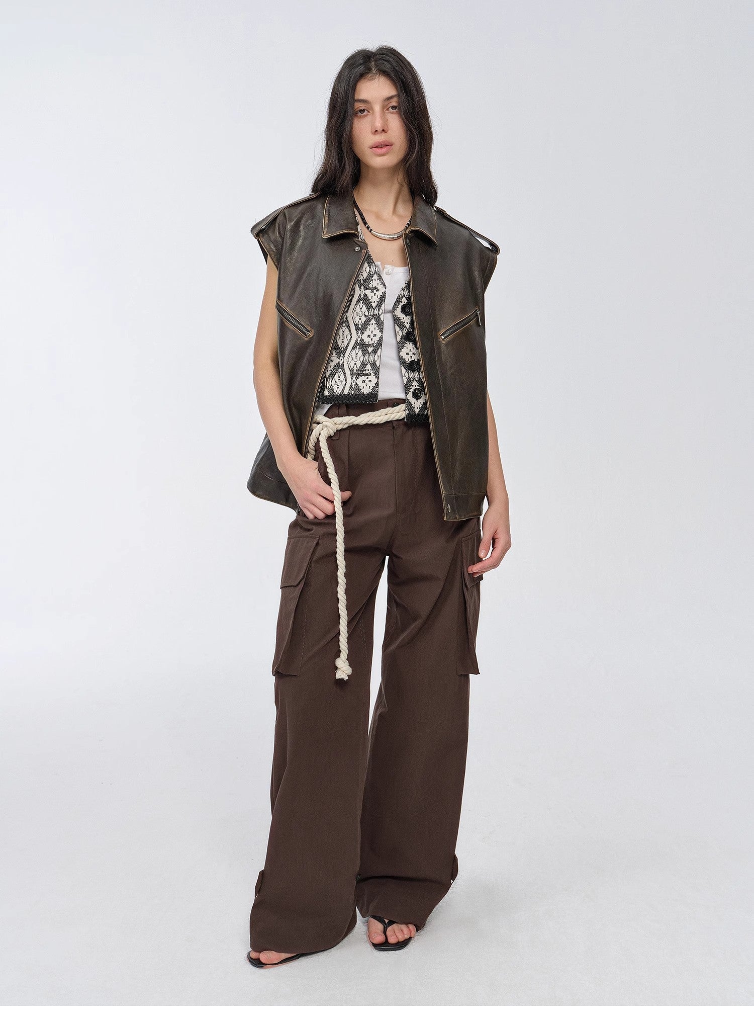 Fireladyfur Women's Two - Way Genuine Leather Jacket with Removable Sleeves"Barn Feelings" - variant_title