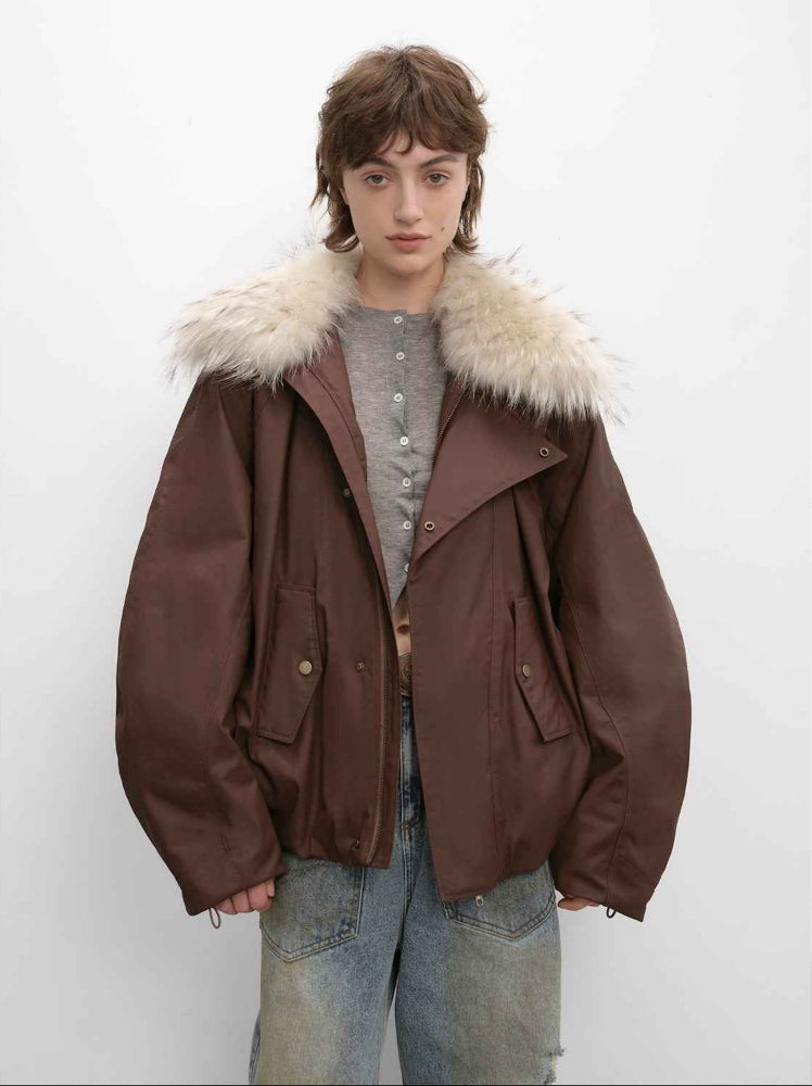 Fireladyfur Women's Warm Short Down Jacket with Raccoon Fur“Cutting - edge Style” - variant_title