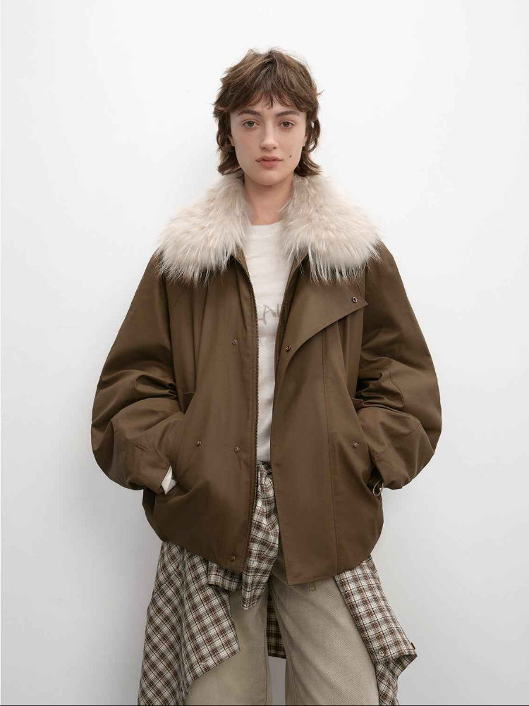 Fireladyfur Women's Warm Short Down Jacket with Raccoon Fur“Cutting - edge Style” - variant_title