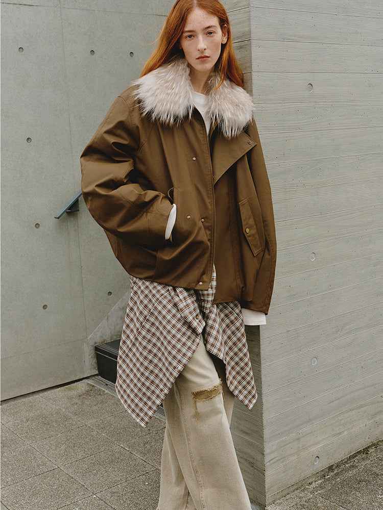 Fireladyfur Women's Warm Short Down Jacket with Raccoon Fur“Cutting - edge Style” - variant_title