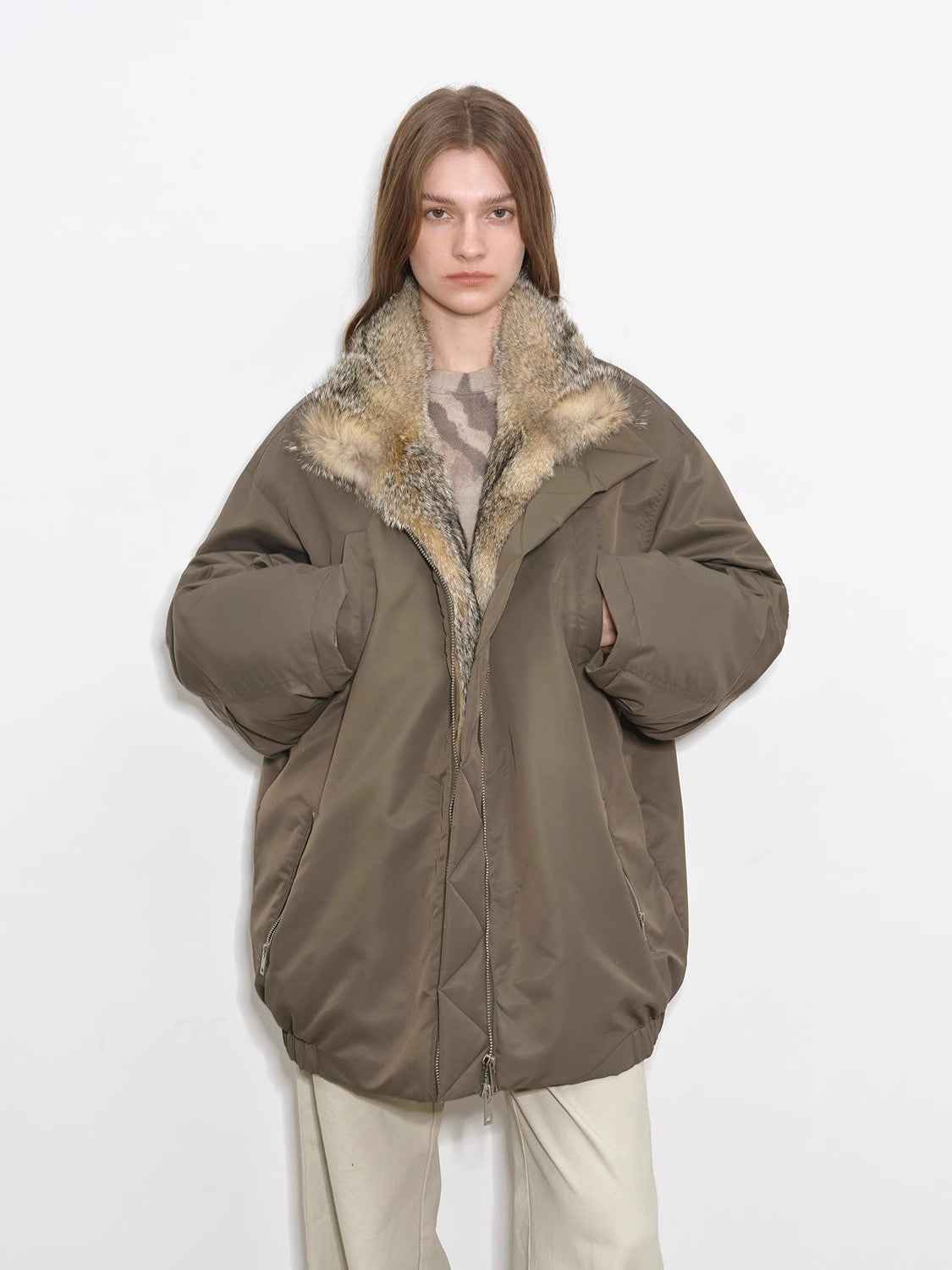 Fireladyfur Women's Warm Winter Down Jacket with a Fluffy Fox Fur Collar“Travel Notes” - variant_title