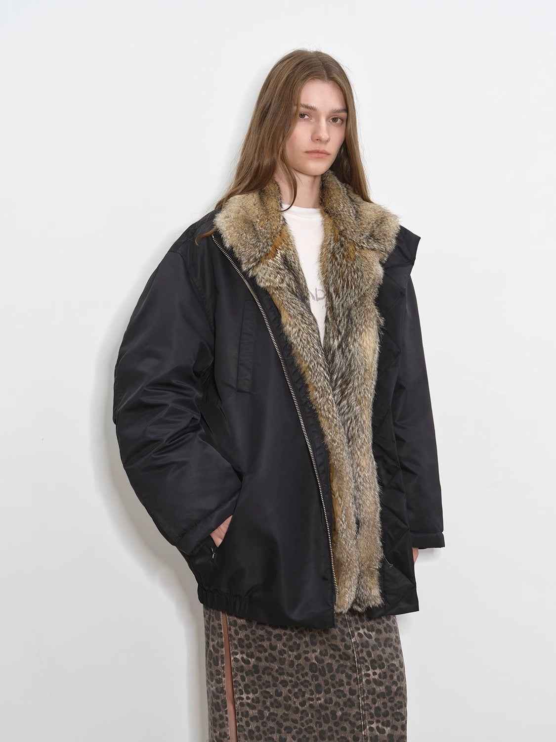 Fireladyfur Women's Warm Winter Down Jacket with a Fluffy Fox Fur Collar“Travel Notes” - variant_title