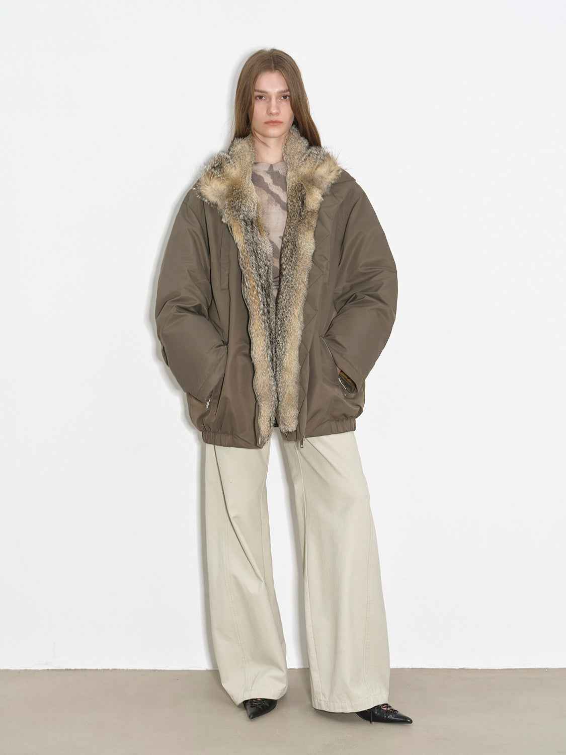 Fireladyfur Women's Warm Winter Down Jacket with a Fluffy Fox Fur Collar“Travel Notes” - variant_title