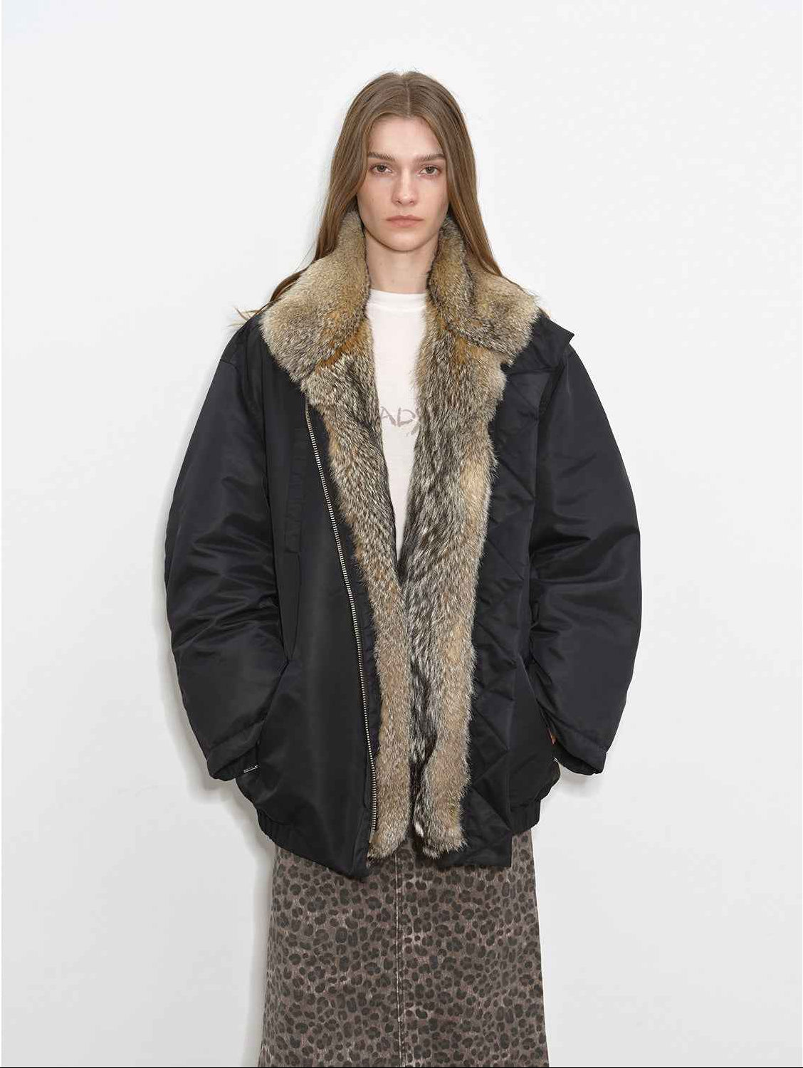 Fireladyfur Women's Warm Winter Down Jacket with a Fluffy Fox Fur Collar“Travel Notes” - variant_title