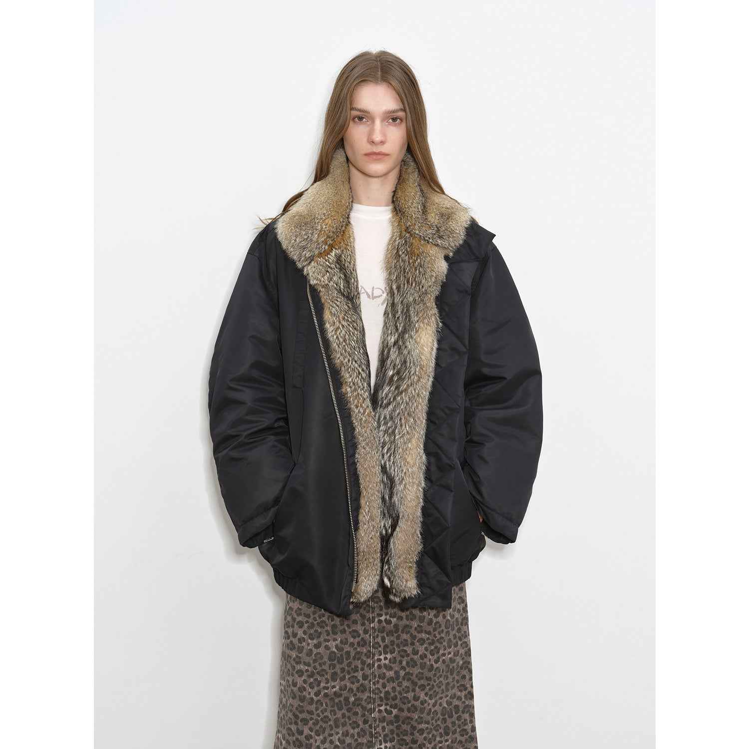 Fireladyfur Women's Warm Winter Down Jacket with a Fluffy Fox Fur Collar“Travel Notes” - variant_title