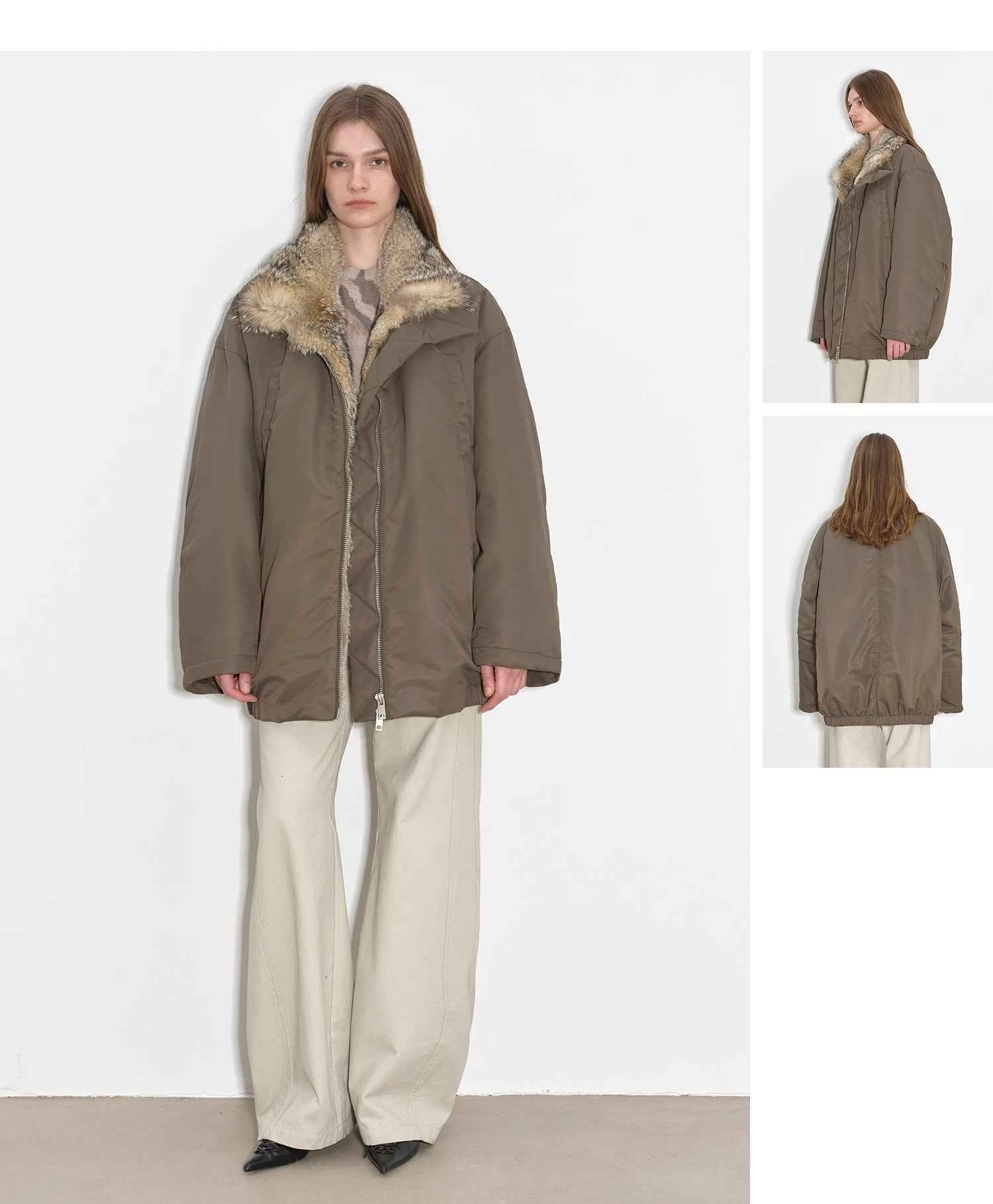 Fireladyfur Women's Warm Winter Down Jacket with a Fluffy Fox Fur Collar“Travel Notes” - variant_title