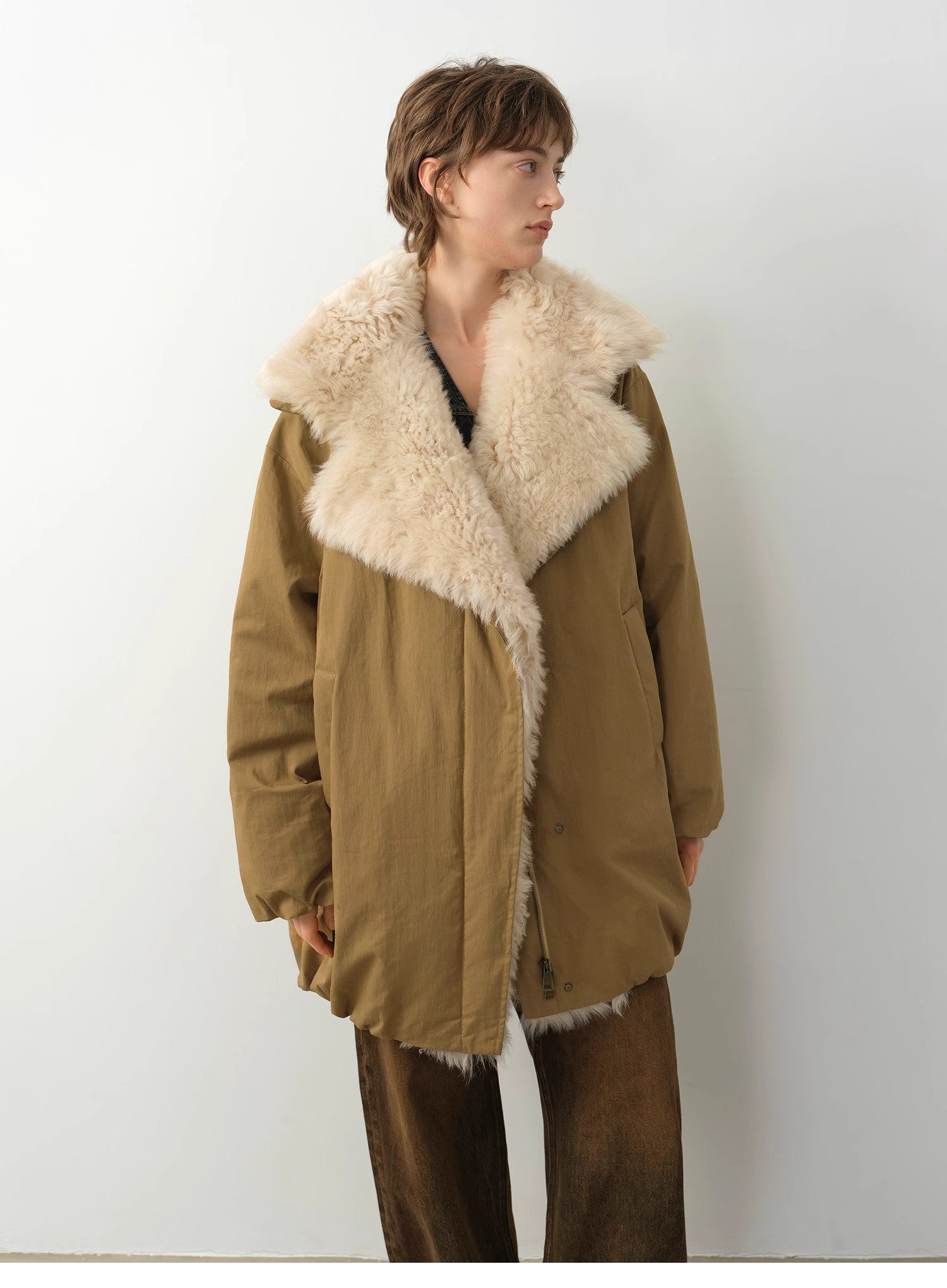 Fireladyfur Women's Winter Goose Down Coat with Tuscan wool"Modern Introduction" - variant_title