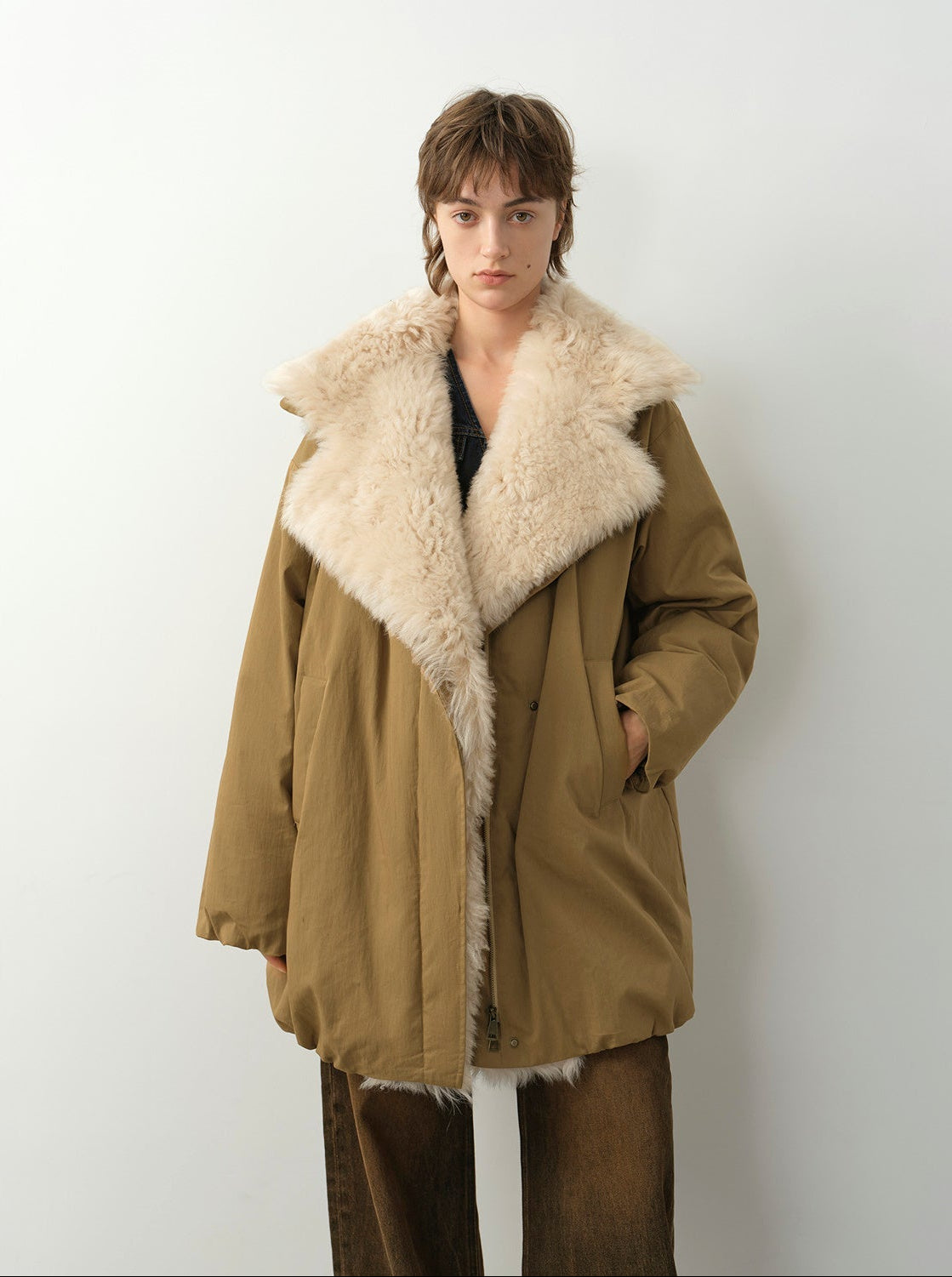 Fireladyfur Women's Winter Goose Down Coat with Tuscan wool"Modern Introduction" - variant_title