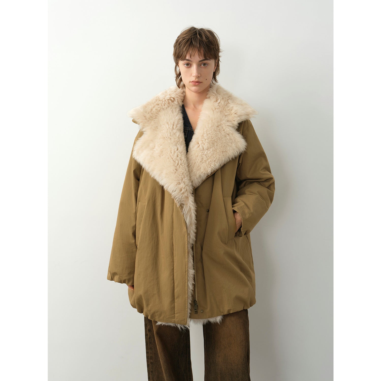 Fireladyfur Women's Winter Goose Down Coat with Tuscan wool"Modern Introduction" - variant_title