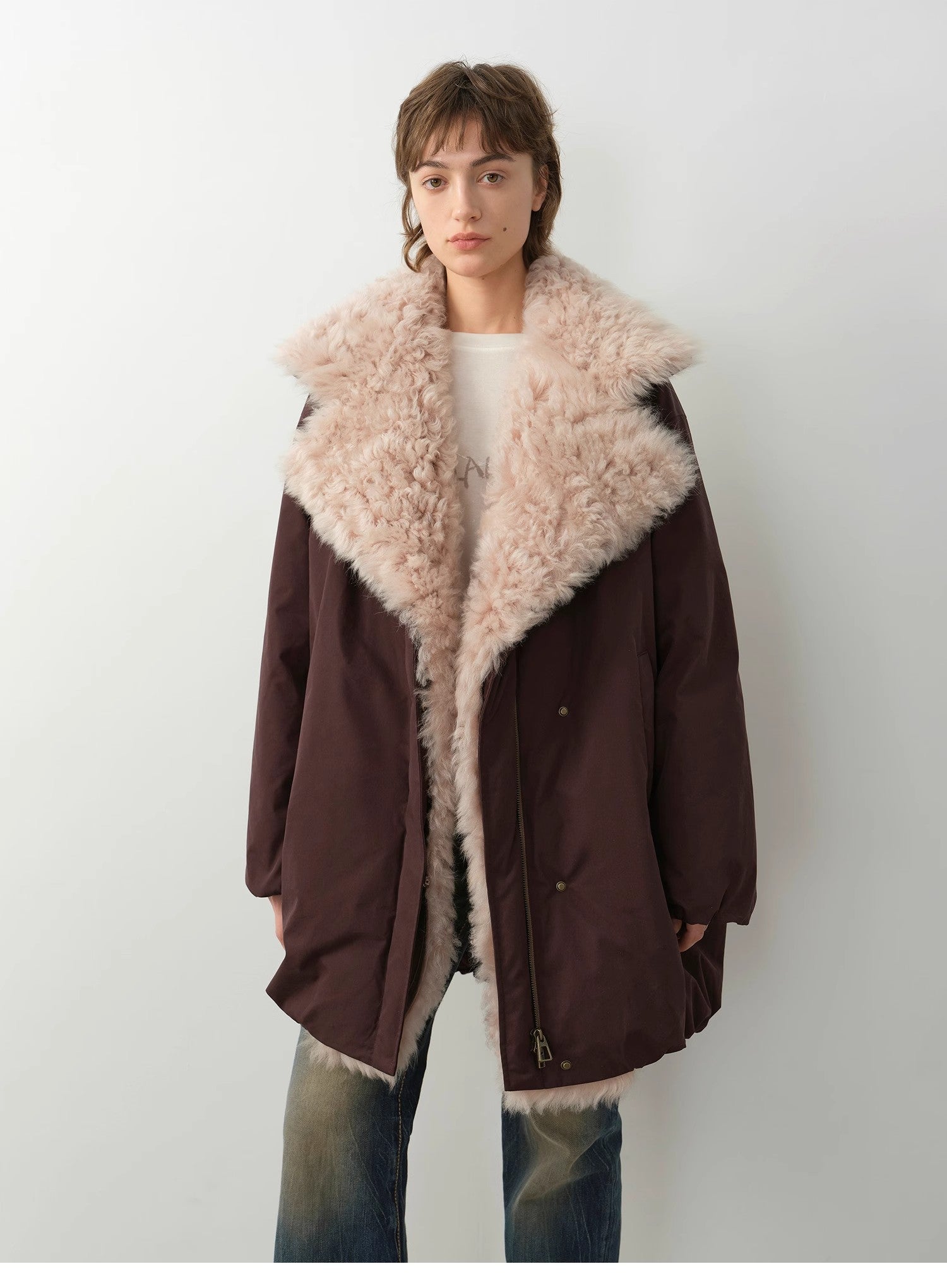 Fireladyfur Women's Winter Goose Down Coat with Tuscan wool"Modern Introduction" - variant_title