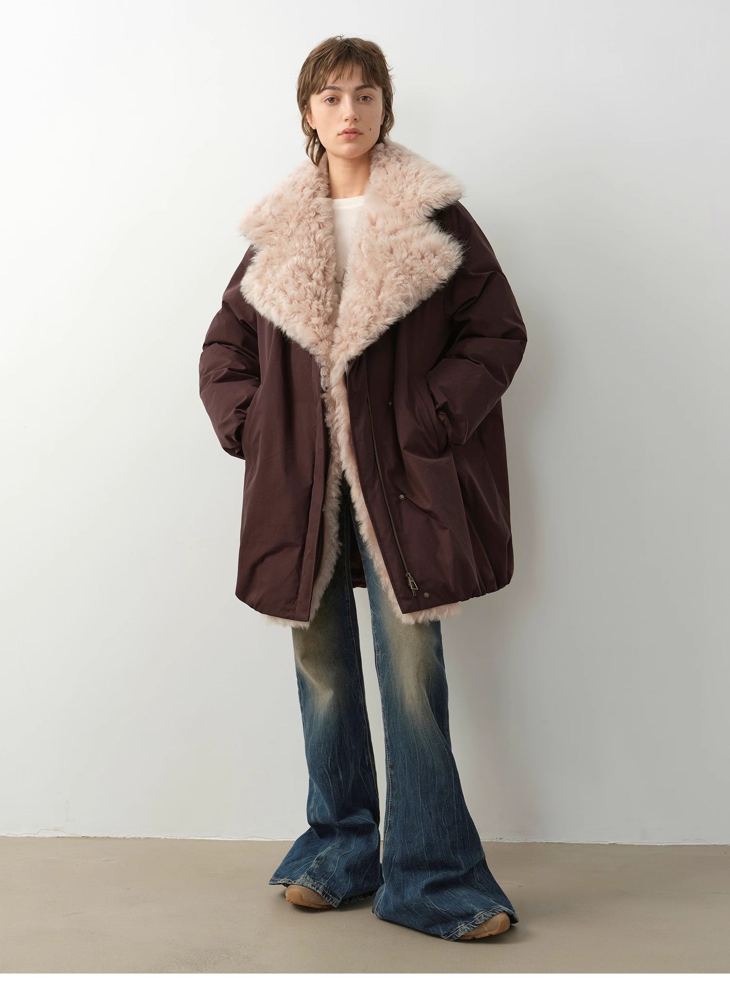 Fireladyfur Women's Winter Goose Down Coat with Tuscan wool"Modern Introduction" - variant_title