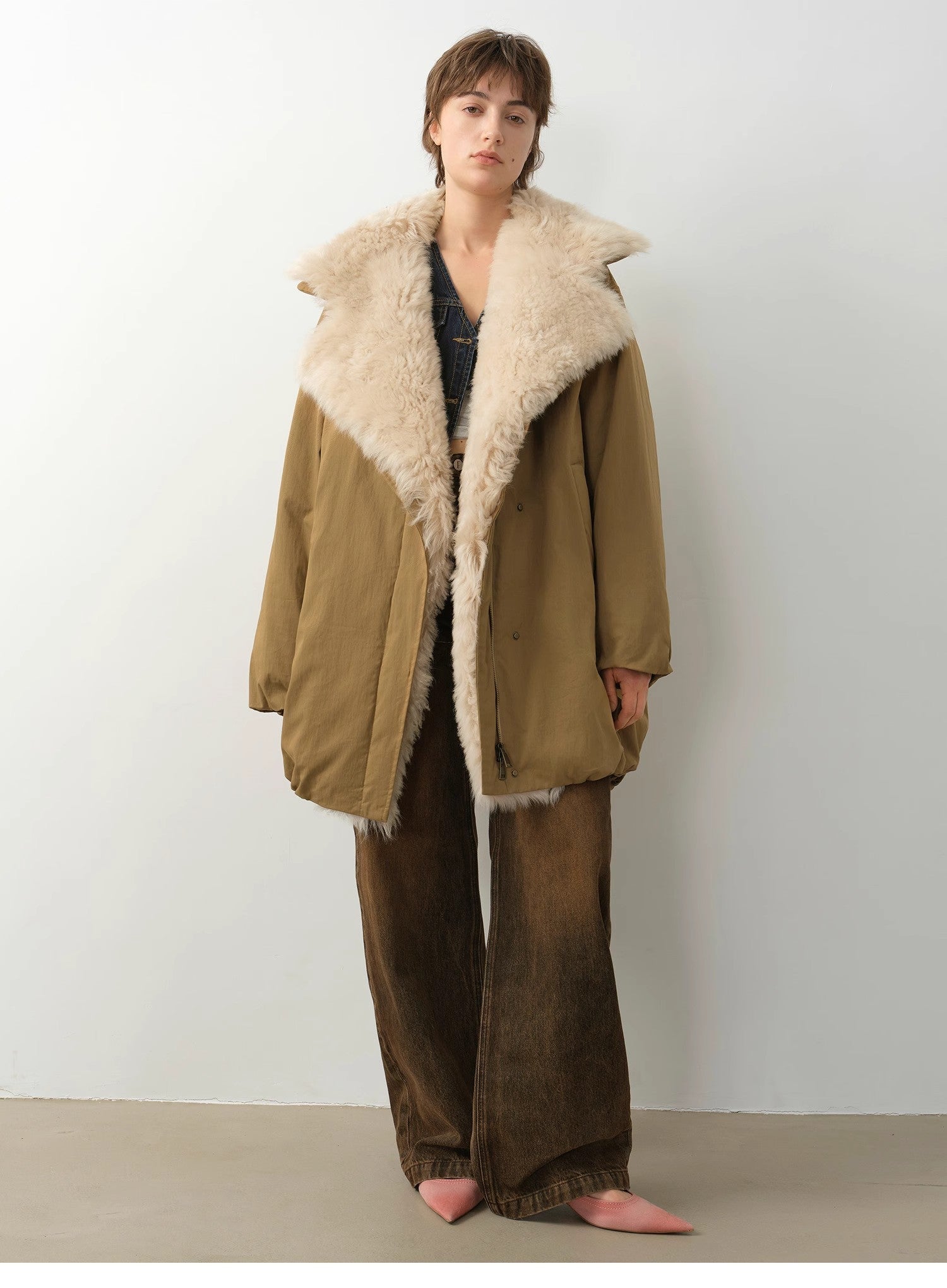 Fireladyfur Women's Winter Goose Down Coat with Tuscan wool"Modern Introduction" - variant_title