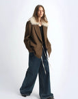 Fireladyfur Wool Tweed Coat with Detachable Fur Collar"Vertical Texture" - variant_title