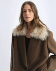 Fireladyfur Wool Tweed Coat with Detachable Fur Collar"Vertical Texture" - variant_title