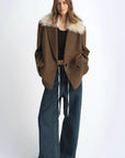 Fireladyfur Wool Tweed Coat with Detachable Fur Collar"Vertical Texture" - variant_title