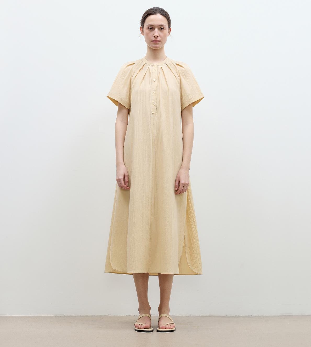 "First Love Island" Cotton Stand Collar Pleated Short Sleeve Shirt Dress for Women - variant_title