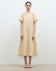 "First Love Island" Cotton Stand Collar Pleated Short Sleeve Shirt Dress for Women - variant_title
