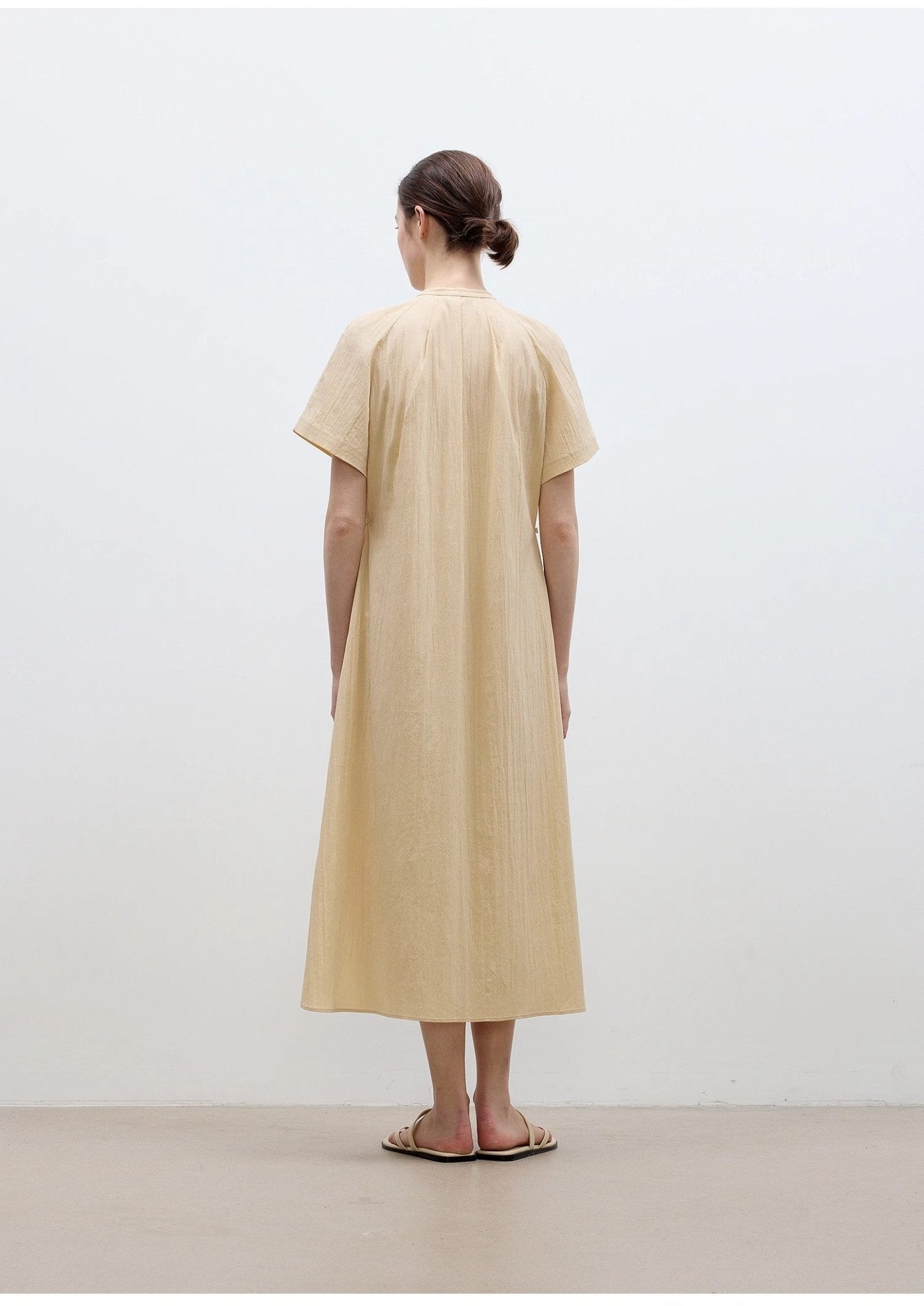 "First Love Island" Cotton Stand Collar Pleated Short Sleeve Shirt Dress for Women - variant_title