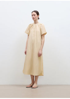 "First Love Island" Cotton Stand Collar Pleated Short Sleeve Shirt Dress for Women - variant_title