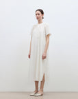 "First Love Island" Cotton Stand Collar Pleated Short Sleeve Shirt Dress for Women - variant_title
