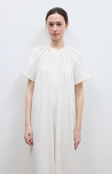 "First Love Island" Cotton Stand Collar Pleated Short Sleeve Shirt Dress for Women - variant_title