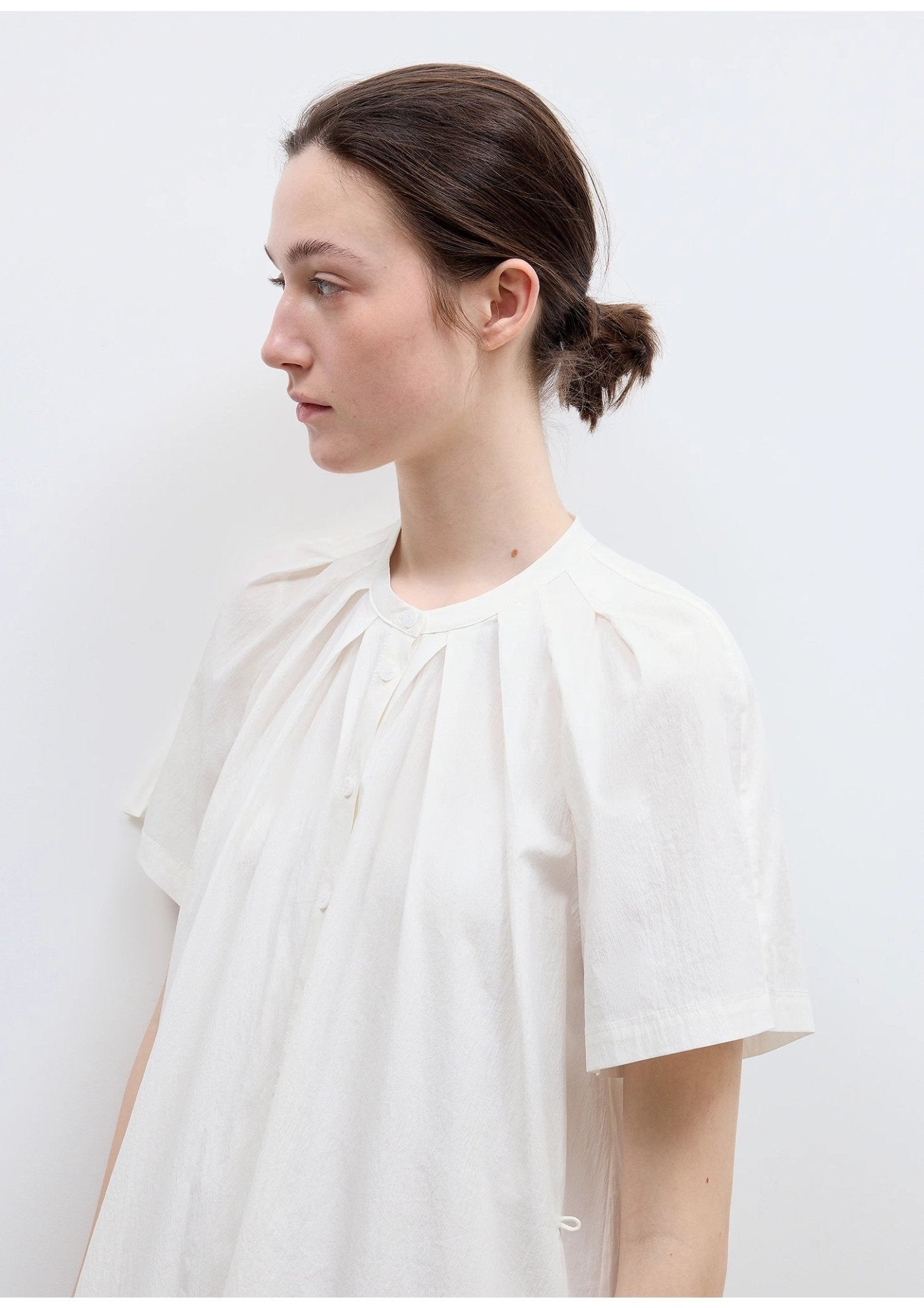 "First Love Island" Cotton Stand Collar Pleated Short Sleeve Shirt Dress for Women - variant_title