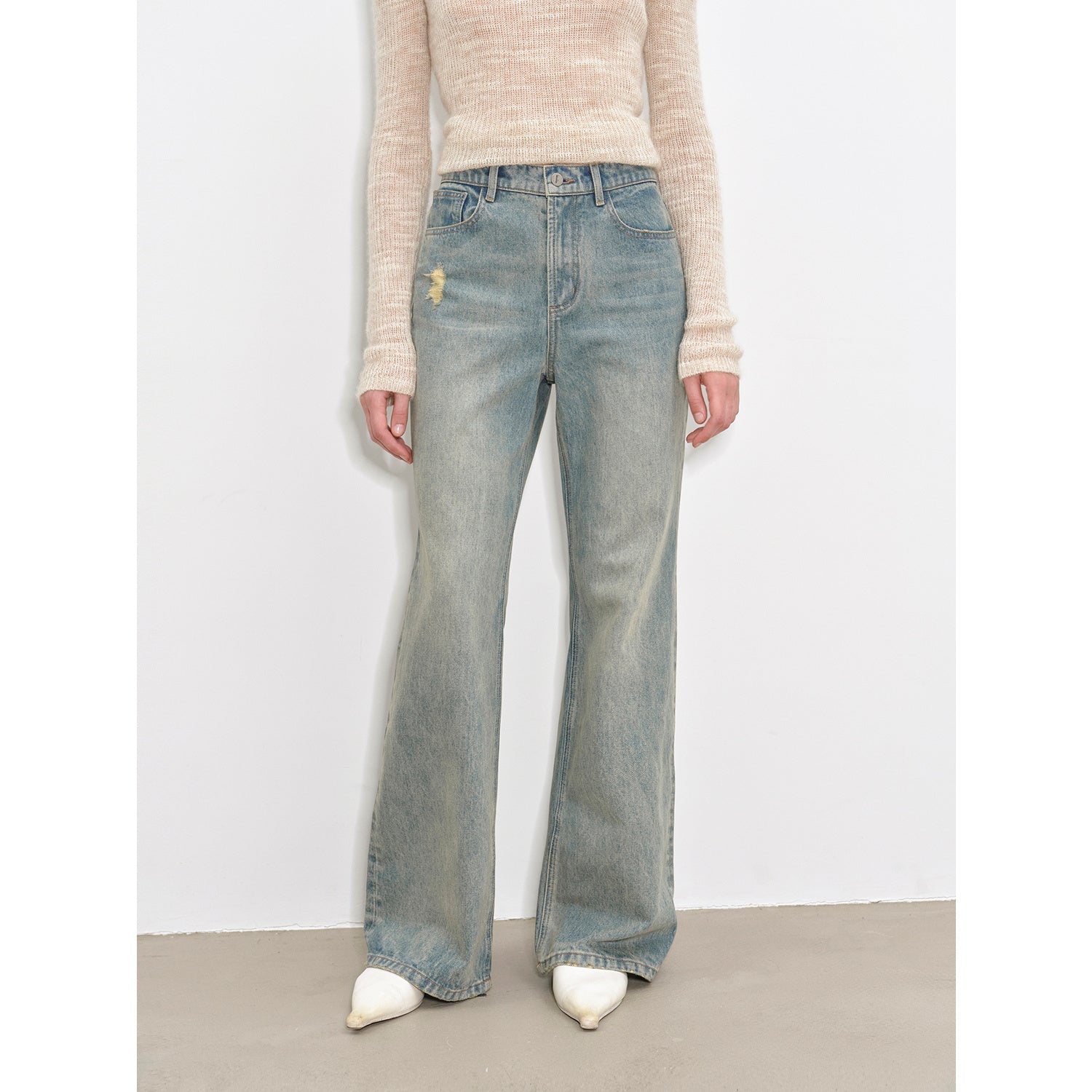 "Flare Mark" Retro all - season slim - fit versatile floor - length washed flared jeans - variant_title