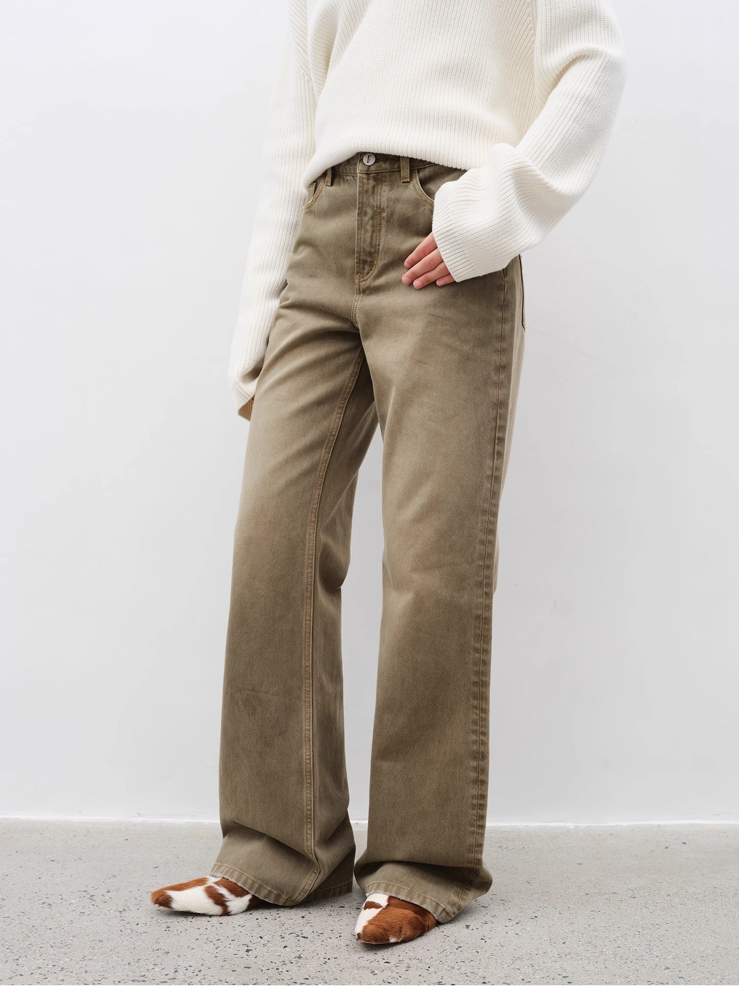 "Flare Mark" Retro all - season slim - fit versatile floor - length washed flared jeans - variant_title