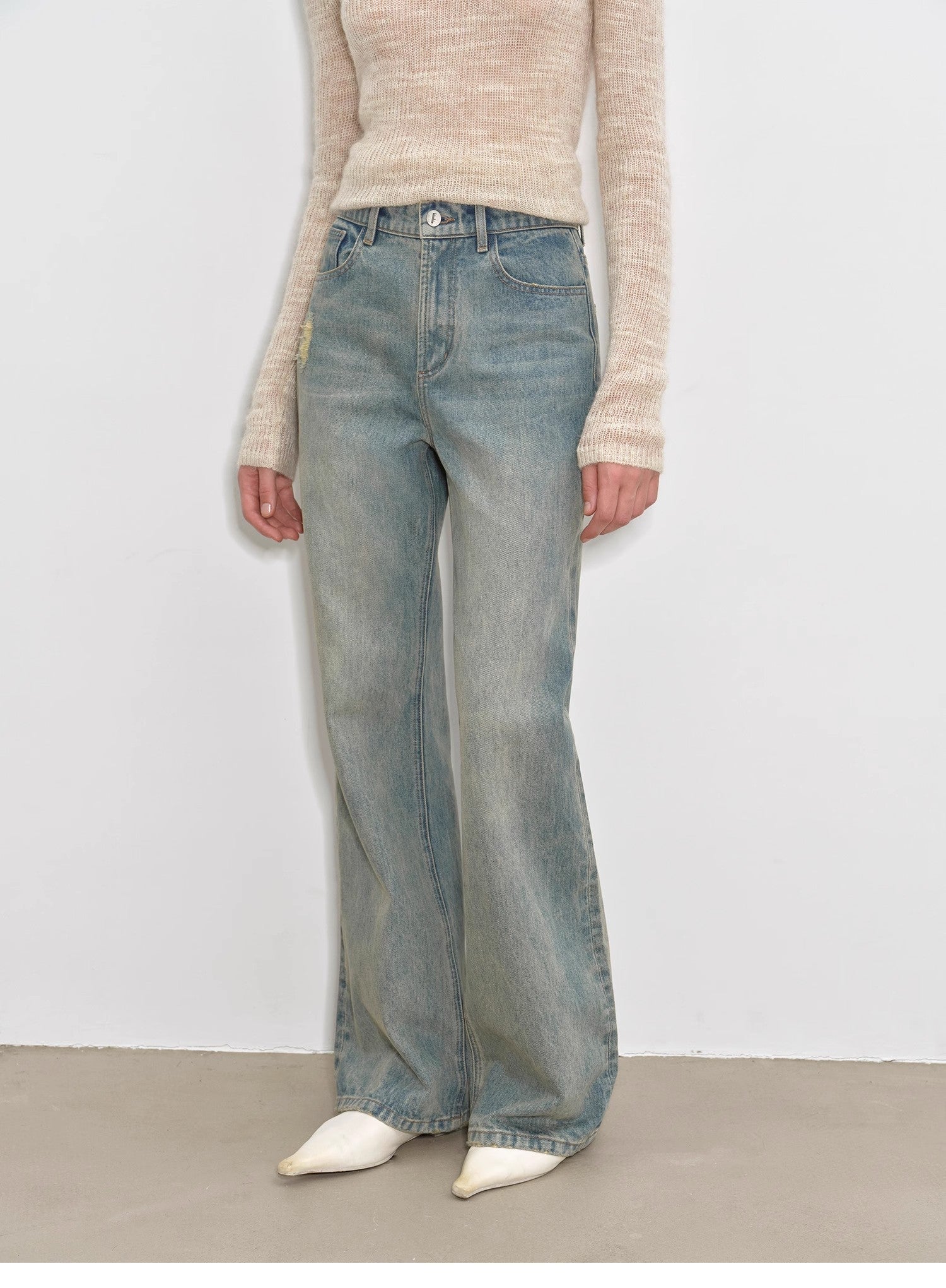 "Flare Mark" Retro all - season slim - fit versatile floor - length washed flared jeans - variant_title