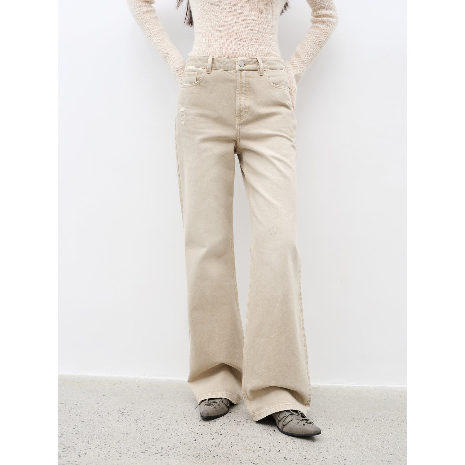"Flare Mark" Retro all - season slim - fit versatile floor - length washed flared jeans - variant_title