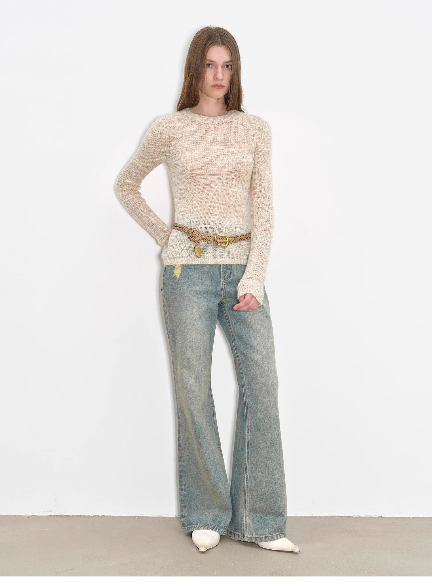 "Flare Mark" Retro all - season slim - fit versatile floor - length washed flared jeans - variant_title