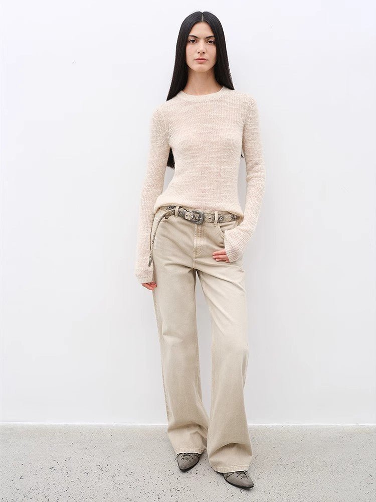 "Flare Mark" Retro all - season slim - fit versatile floor - length washed flared jeans - variant_title