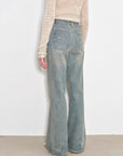 "Flare Mark" Retro all - season slim - fit versatile floor - length washed flared jeans - variant_title