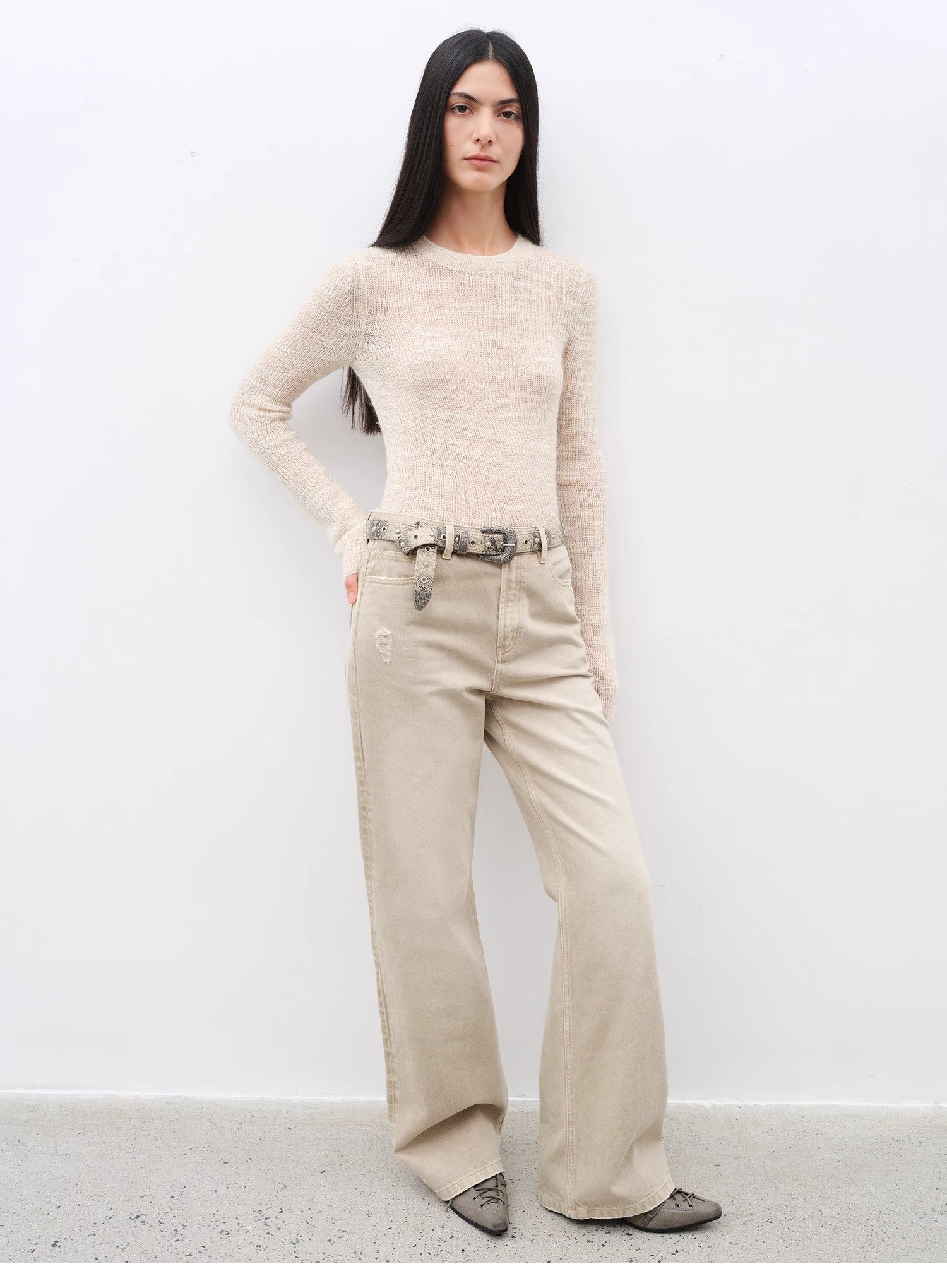 "Flare Mark" Retro all - season slim - fit versatile floor - length washed flared jeans - variant_title