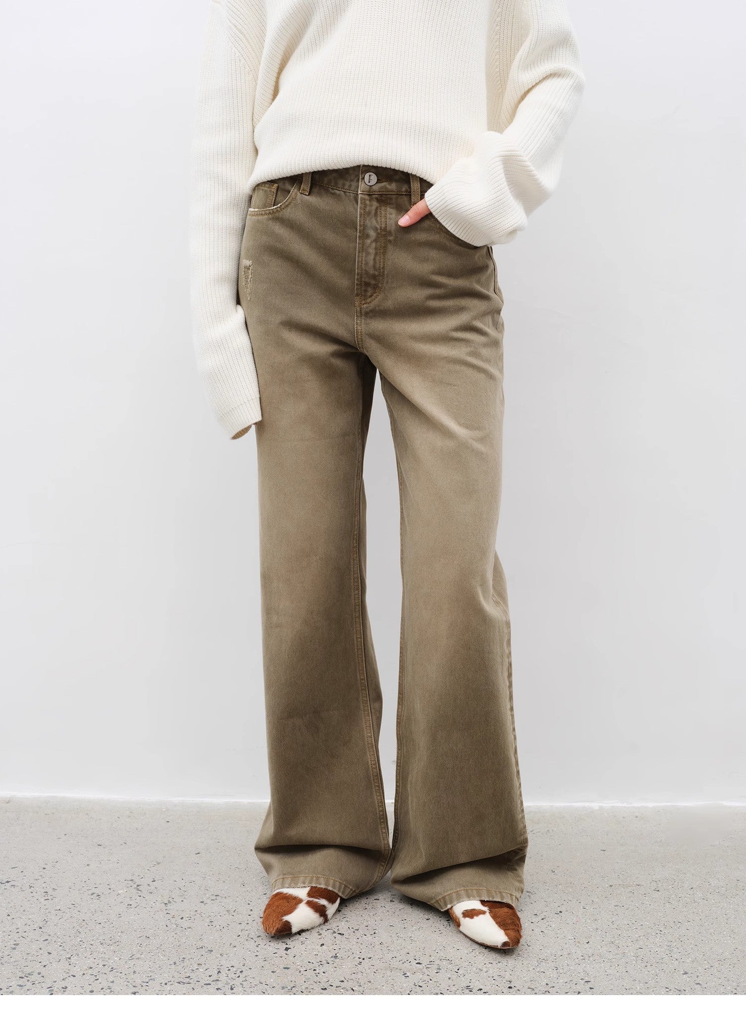 "Flare Mark" Retro all - season slim - fit versatile floor - length washed flared jeans - variant_title