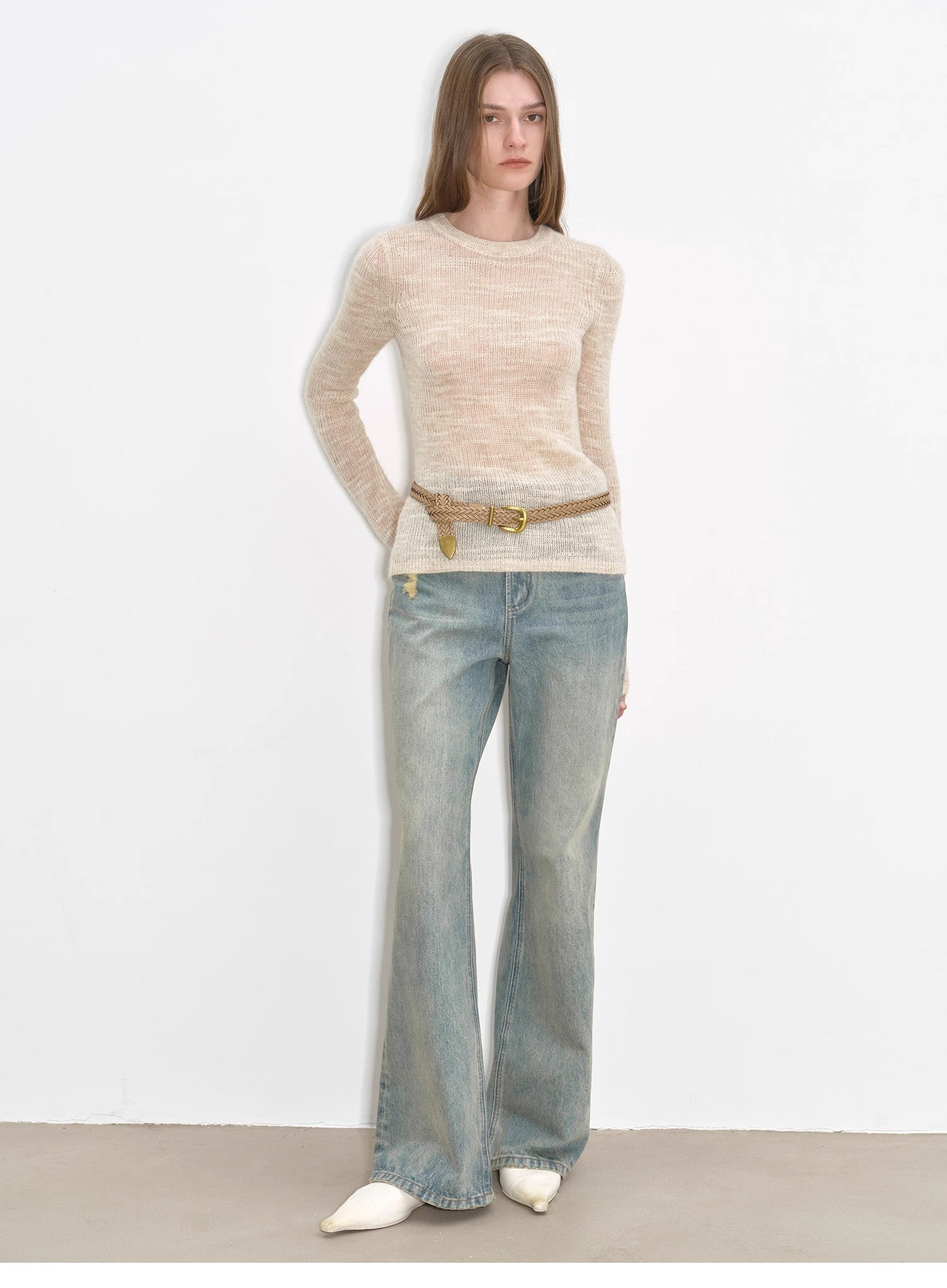 "Flare Mark" Retro all - season slim - fit versatile floor - length washed flared jeans - variant_title