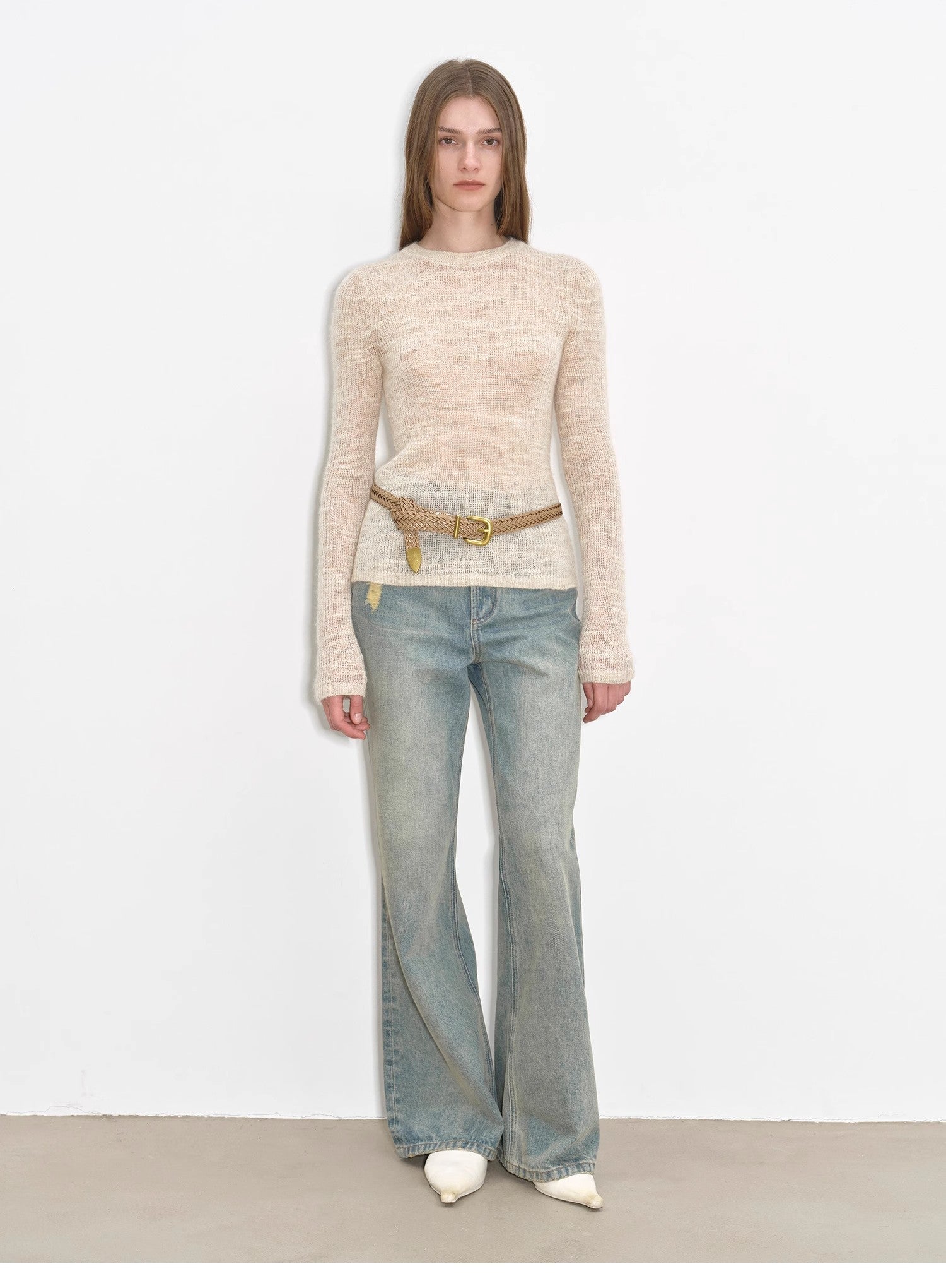 "Flare Mark" Retro all - season slim - fit versatile floor - length washed flared jeans - variant_title