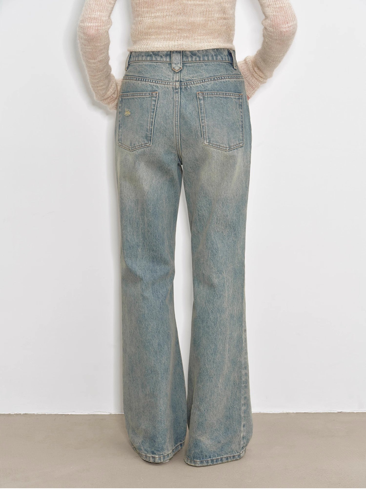"Flare Mark" Retro all - season slim - fit versatile floor - length washed flared jeans - variant_title