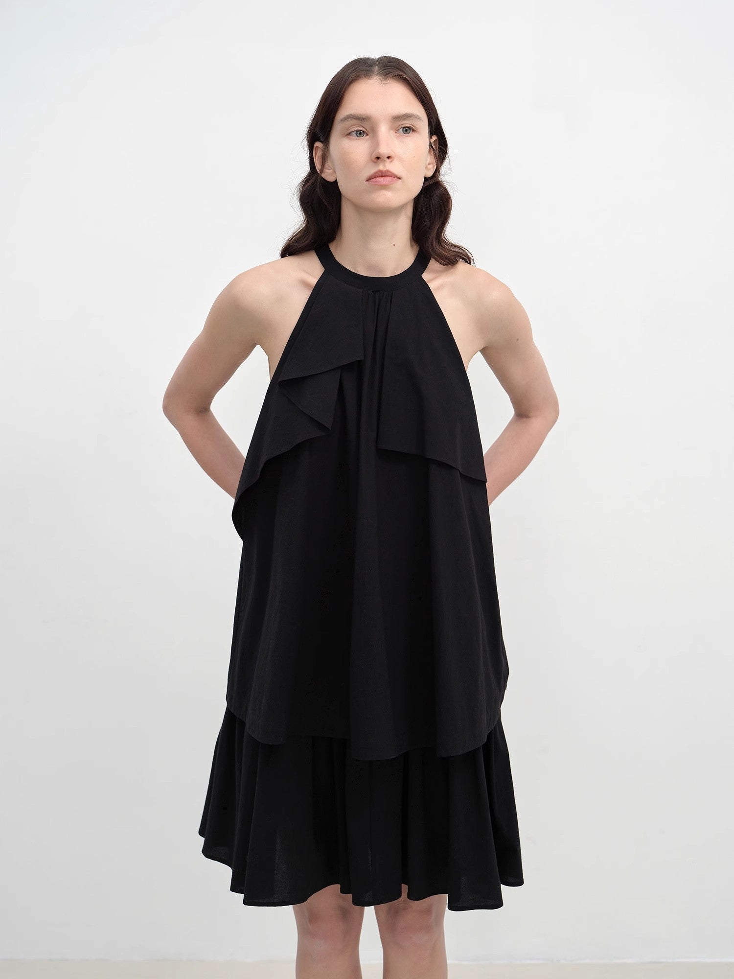 "Floating Island Manor" small stand - up collar design asymmetrical halter dress - variant_title