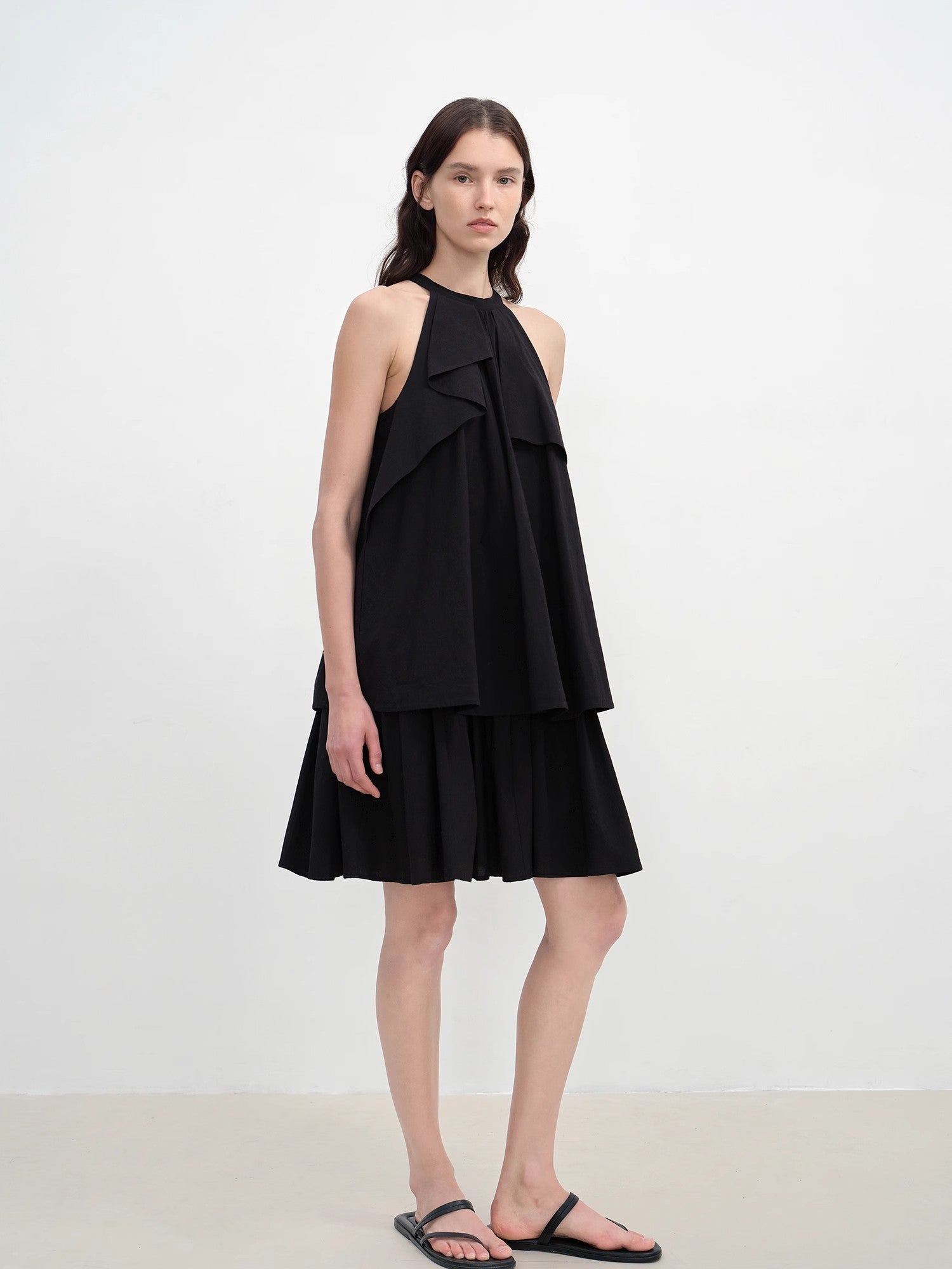 "Floating Island Manor" small stand - up collar design asymmetrical halter dress - variant_title