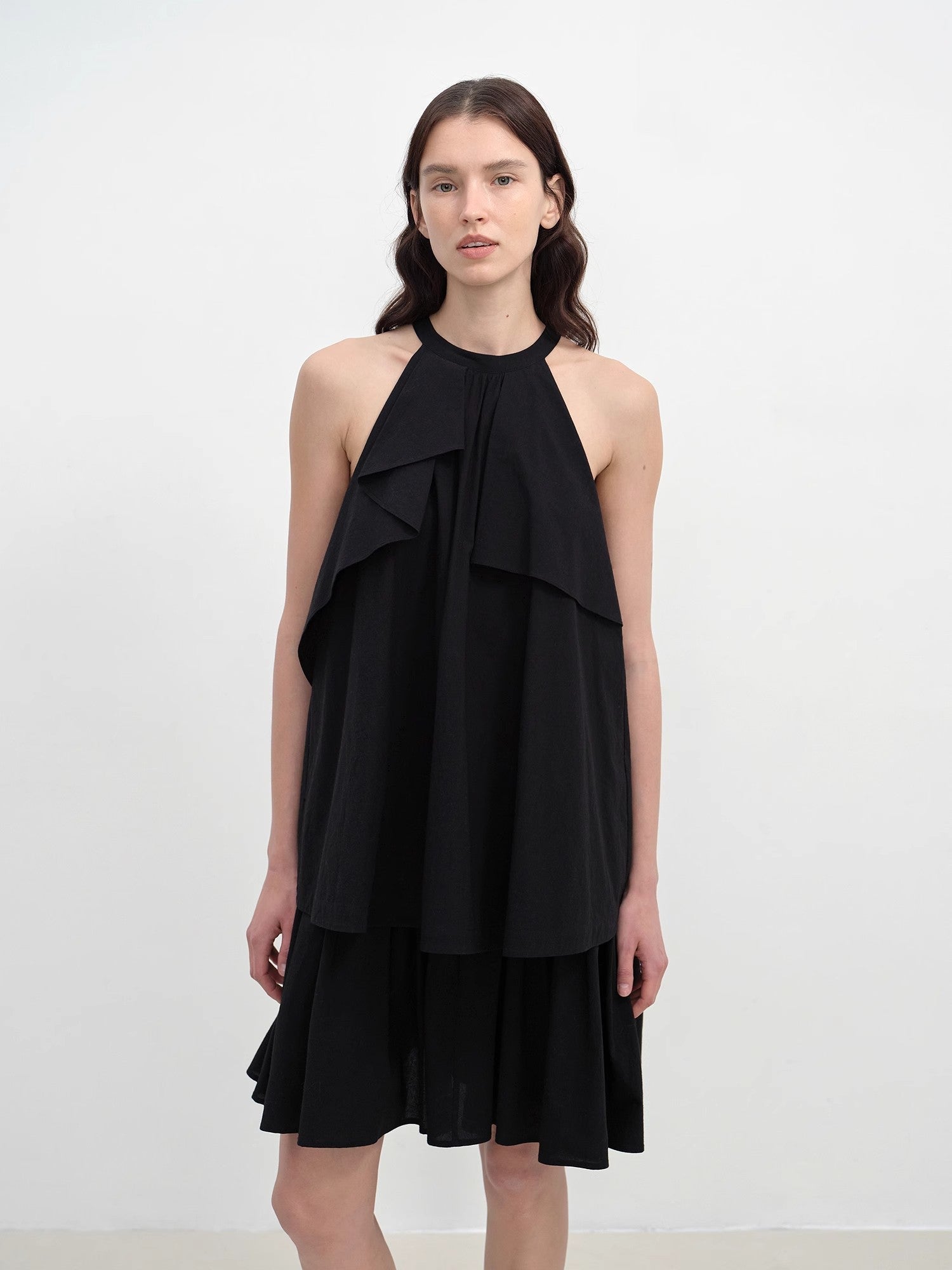 "Floating Island Manor" small stand - up collar design asymmetrical halter dress - variant_title