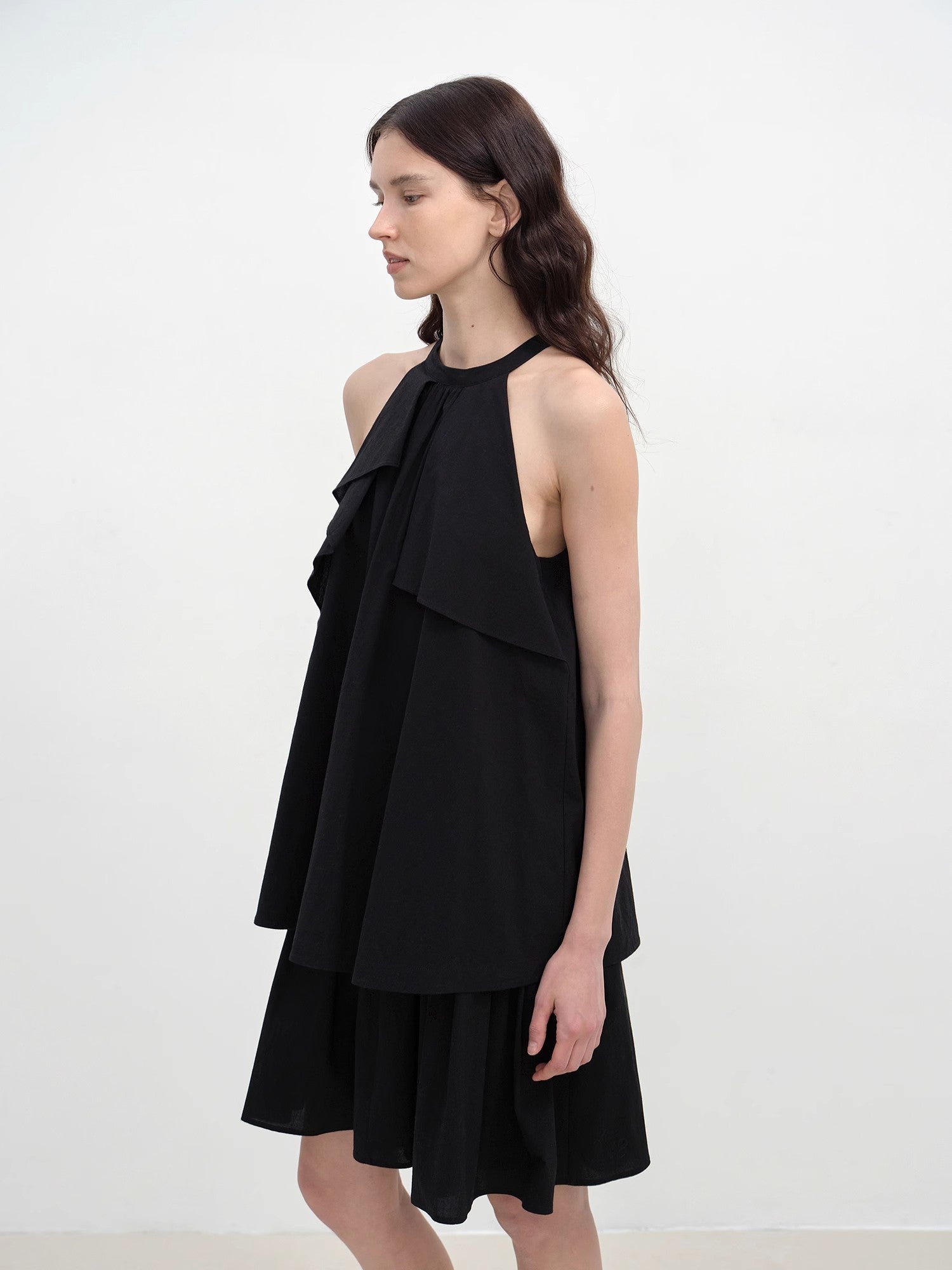 "Floating Island Manor" small stand - up collar design asymmetrical halter dress - variant_title