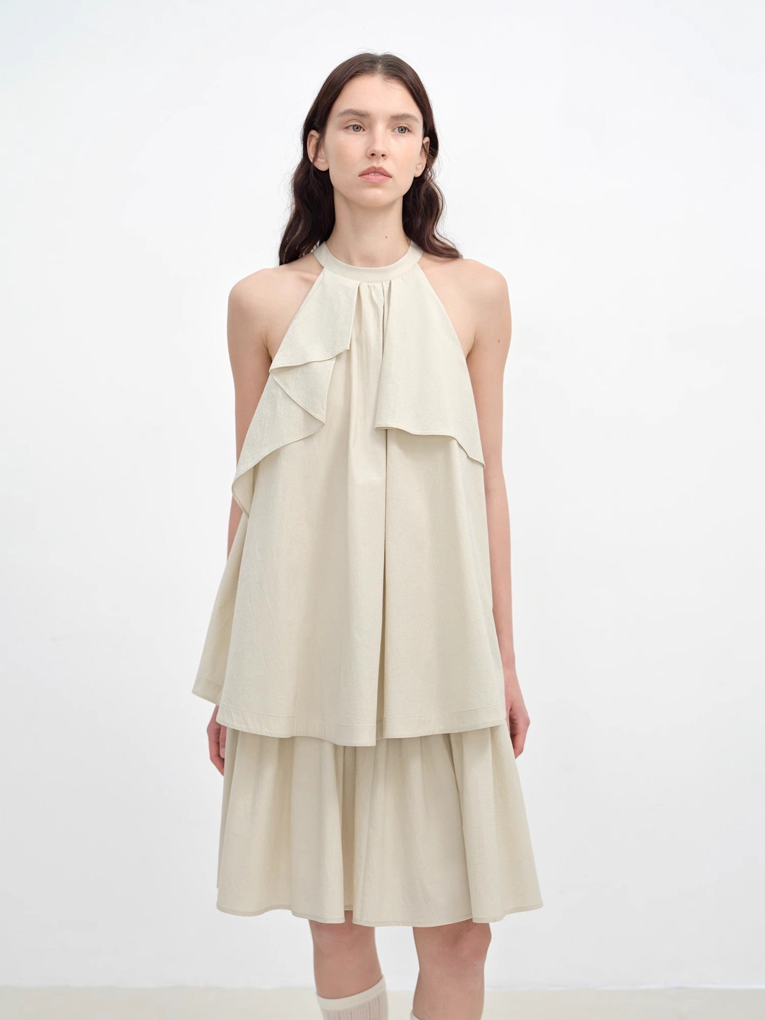 "Floating Island Manor" small stand - up collar design asymmetrical halter dress - variant_title