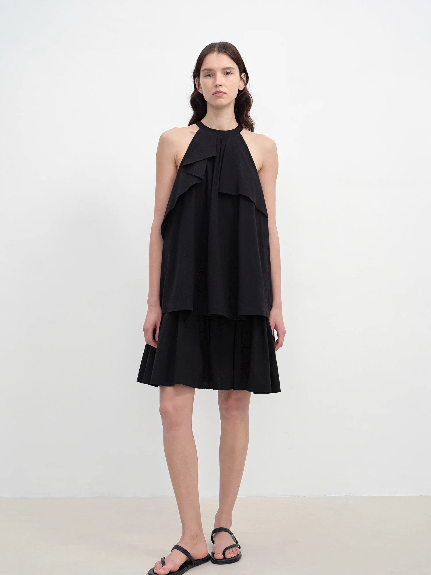 "Floating Island Manor" small stand - up collar design asymmetrical halter dress - variant_title