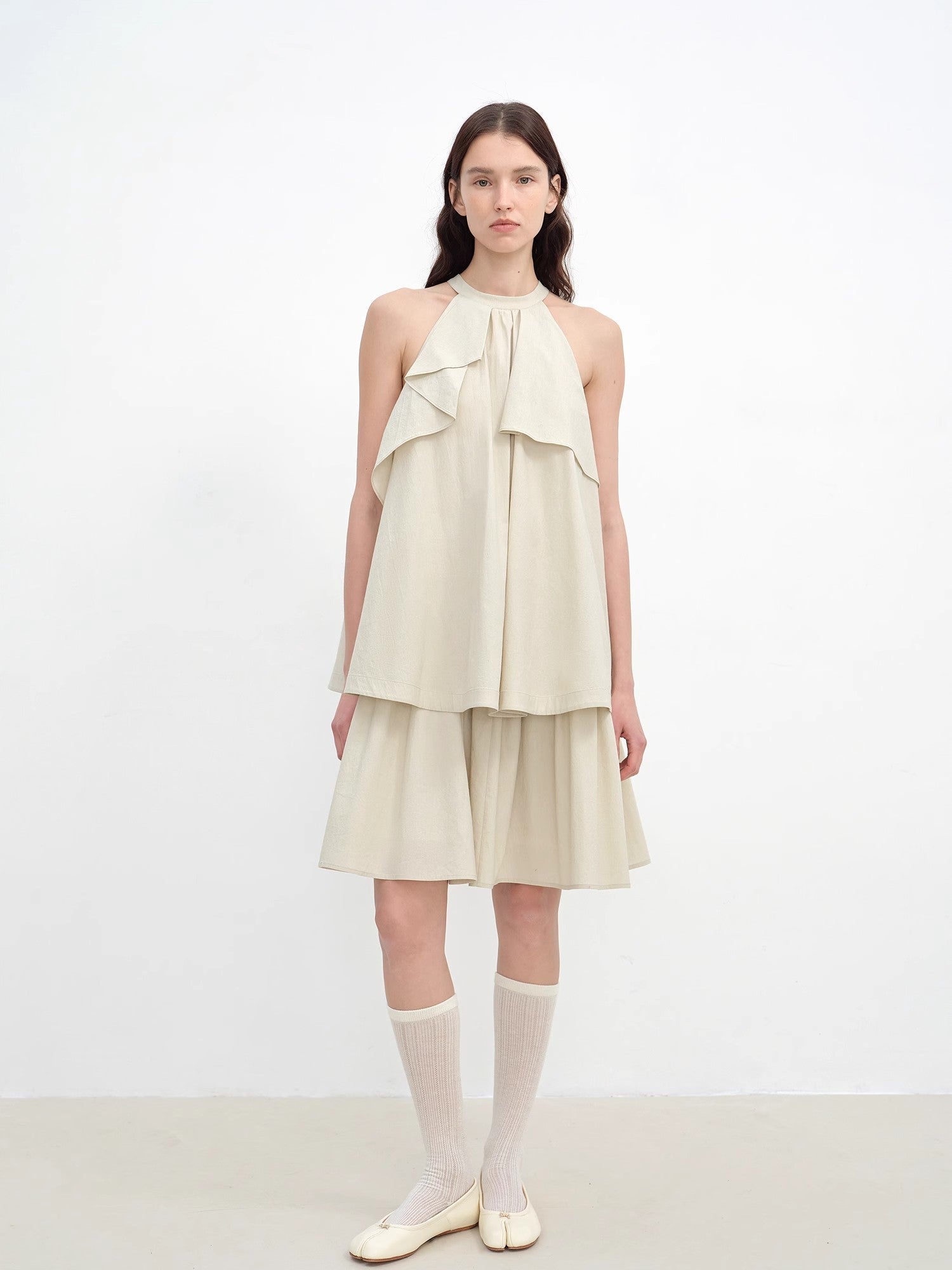 "Floating Island Manor" small stand - up collar design asymmetrical halter dress - variant_title