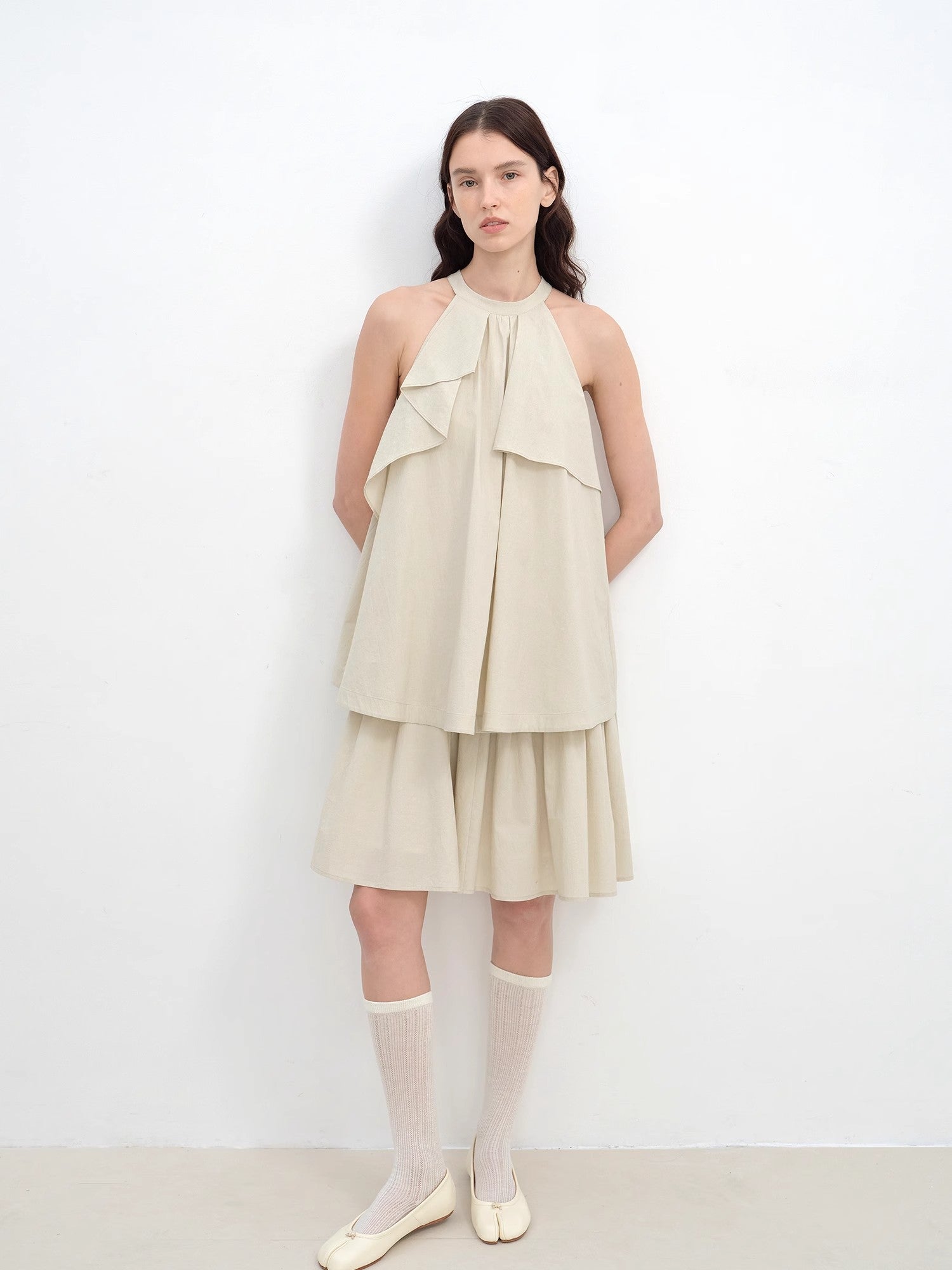 "Floating Island Manor" small stand - up collar design asymmetrical halter dress - variant_title