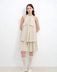 "Floating Island Manor" small stand - up collar design asymmetrical halter dress - variant_title