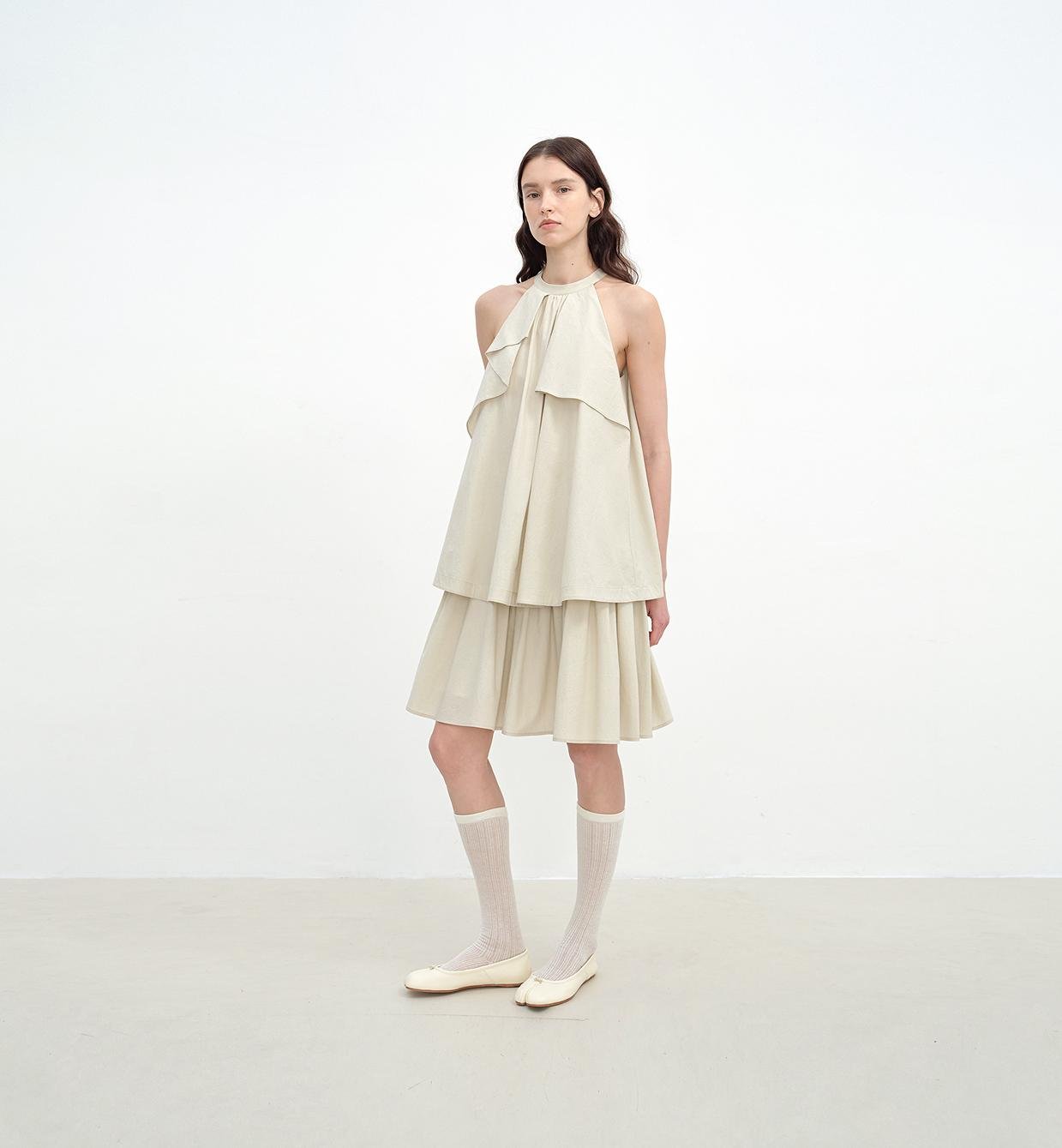 "Floating Island Manor" small stand - up collar design asymmetrical halter dress - variant_title