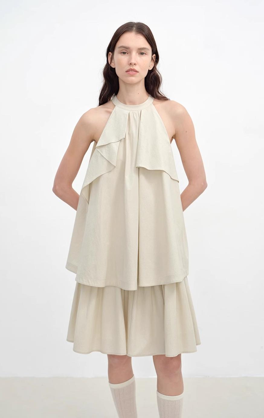 "Floating Island Manor" small stand - up collar design asymmetrical halter dress - variant_title