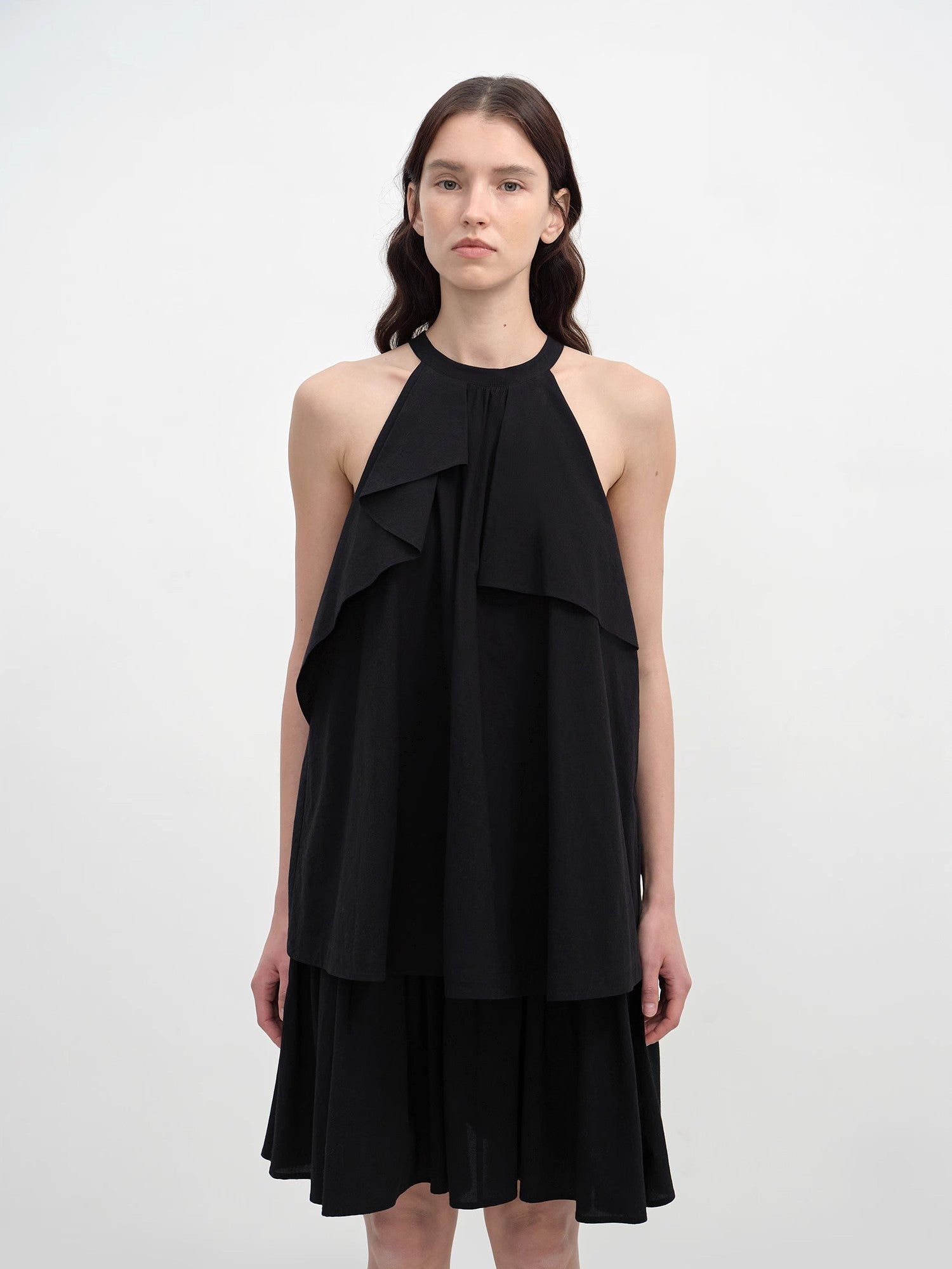 "Floating Island Manor" small stand - up collar design asymmetrical halter dress - variant_title